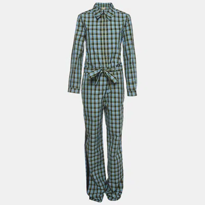 Pre-owned Burberry Blue Checked Cotton Lampton Belted Jumpsuit S