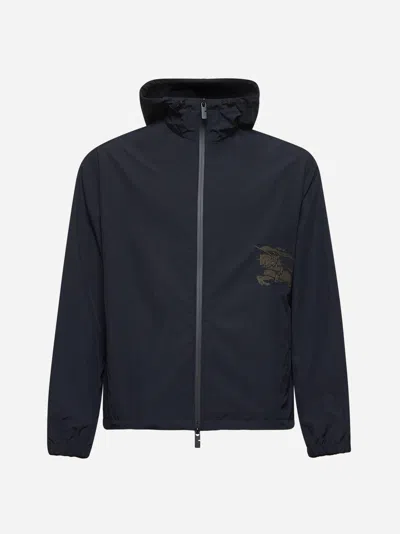 Burberry Blue Cotton And Nylon Hooded Jacket<br/>