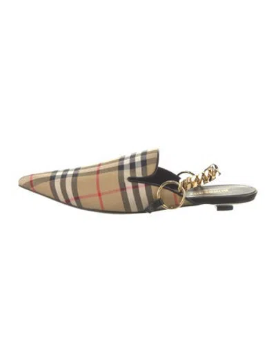 Pre-owned Burberry Canvas Mule With Chain-link Accents House Check Pattern Mules W/ Tags In Neutrals
