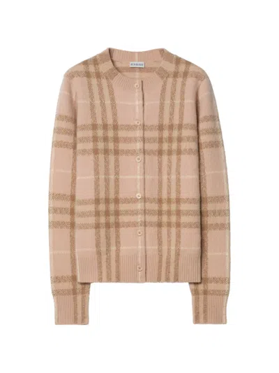 Burberry Check Cashmere Cardigan In Pink