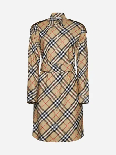 Burberry Check Cotton Shirt Dress In Sand