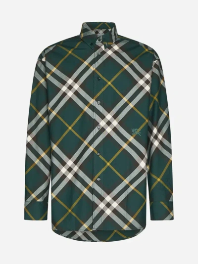 Burberry Check Cotton Shirt In Green