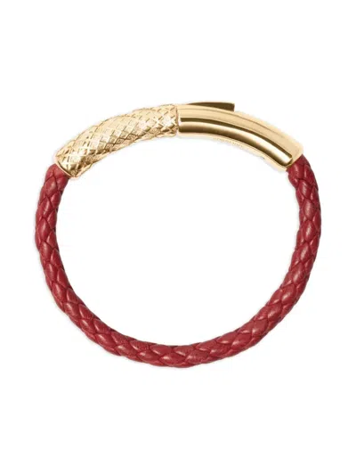 Burberry Check Leather Bracelet In Red
