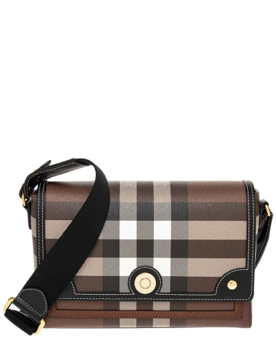 Burberry Check Note E-canvas & Leather Crossbody In Brown