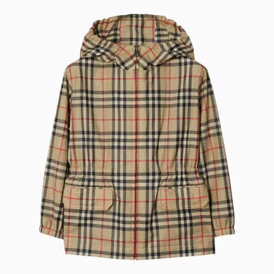Burberry Kids' Check Pattern Beige Hooded Jacket