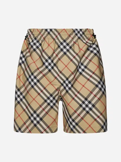 Burberry Check Print Shorts In Sand