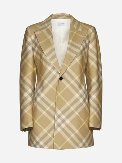 Burberry Check Wool Single-breasted Blazer In Flax Ip Check