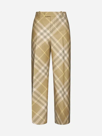 Burberry Check Wool Trousers In Beige