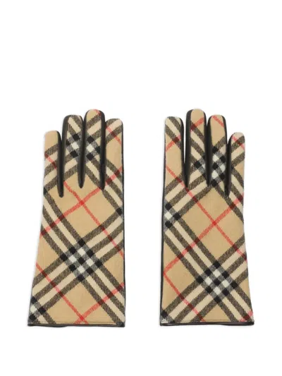 Burberry Checked Gloves In Brown