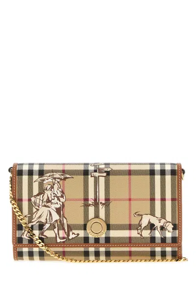 Burberry Checked Printed Canvas Mini Wallet With Golden Hardware