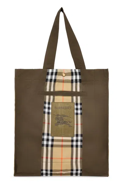 Burberry Checkered Tote Bag In Green