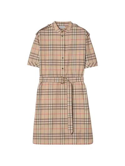 Burberry Check-pattern Shirt Midi Dress In Neutrals