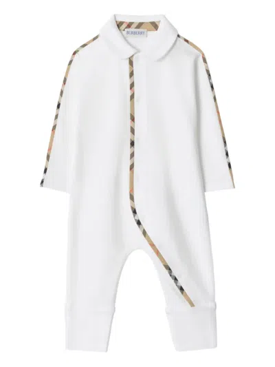 Burberry Check-piping Peter Pan-collar Babygrow (set Of Three) In White