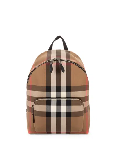 Pre-owned Burberry Check-print Leather-trim Backpack In Brown