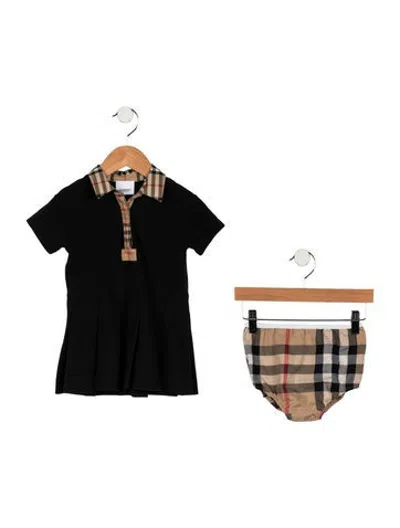 Pre-owned Burberry Babies' Cotton Pleated Accent Polo Dress Set In Black