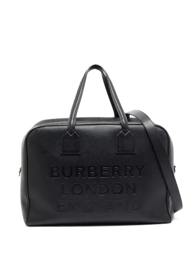 Pre-owned Burberry Embossed Logo Leather Holdall Bag In Black