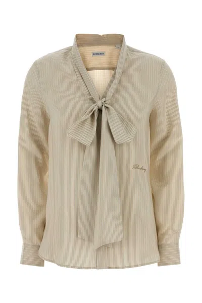 Burberry Embroidered Silk Shirt In Neutral