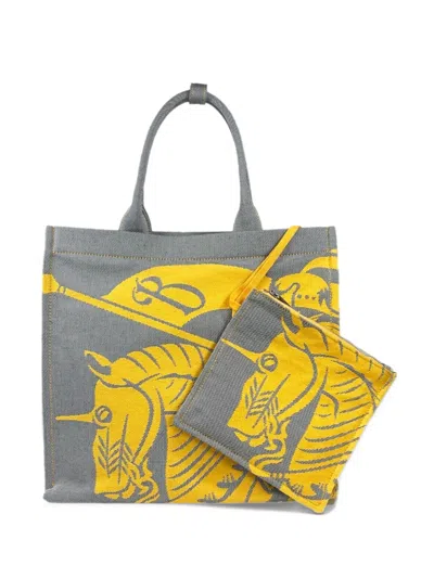Burberry Equestrian Knight Canvas Tote Bag In Gray