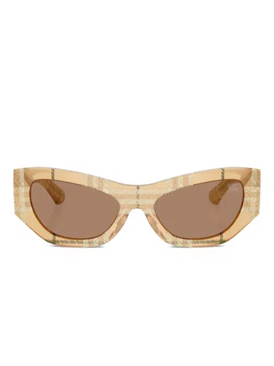 Burberry Eyewear Check-print Cat-eye Sunglasses In Brown