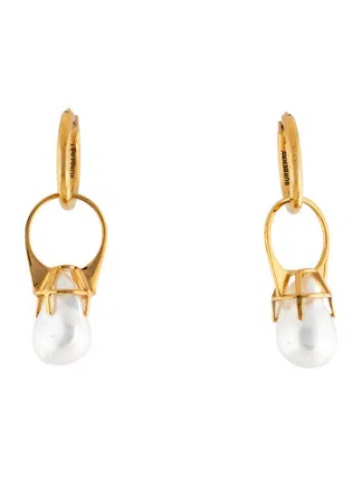 Pre-owned Burberry Faux Pearl Drop Earrings In White