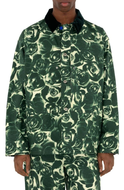 Burberry Floral Print Cotton Canvas Button-up Overshirt In Ivy Ip Pattern