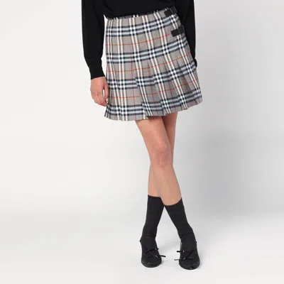 Burberry Grey Wool Kilt Skirt With Check Pattern