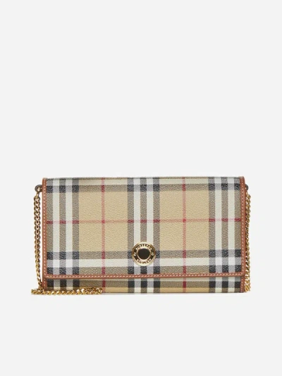 Burberry Hannah Check Canvas Wallet On Chain Bag In Archive Beige