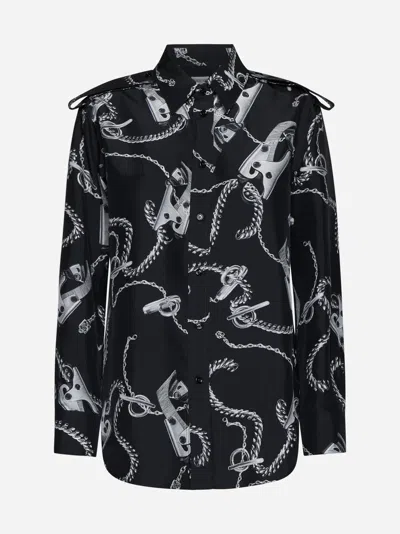 Burberry Hardware Print Silk Shirt In Silver/black