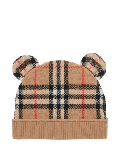 Burberry Babies' House Check Beanie Hat In Brown