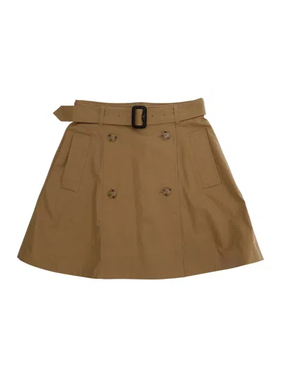 Burberry Kids Baby Girl Cotton Skirt With Adjustable Waist Belt In Beige