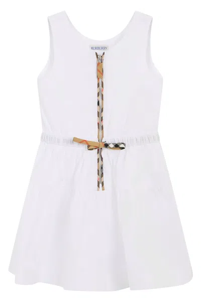 Burberry Kids Girls' Mini Sleeveless Dress With Elegant Front Zipper In White