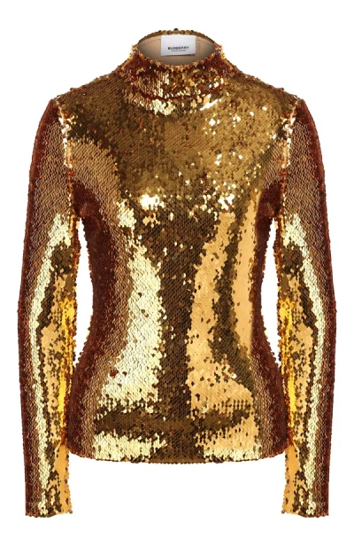 Burberry Ladies Gold Sequinned Turtleneck Top