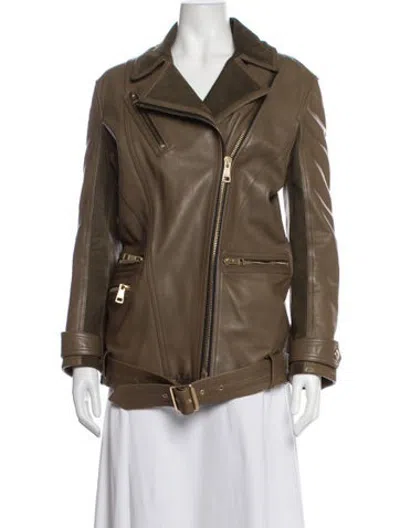 Pre-owned Burberry Leather Biker Jacket In Brown