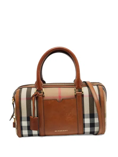 Pre-owned Burberry Medium Alchester Check Tote Bag In Brown