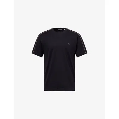 Burberry Mens Check Piping Cotton-jersey T-shirt Black
