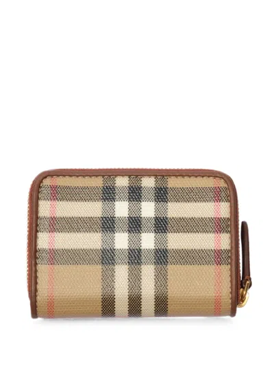 Burberry Mini Cotton Zip Card Case With Hand-painted Edges & Brushed Metal Hardware In Beige