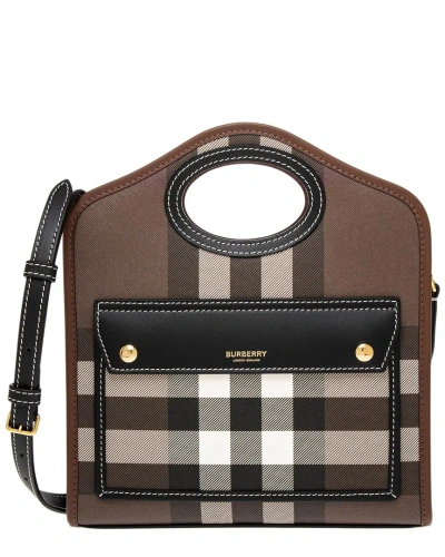 Burberry Mini Pocket E-canvas & Leather Tote In Brown