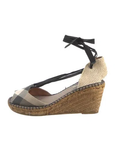 Pre-owned Burberry Nova Check Pattern Jute Espadrilles In Brown