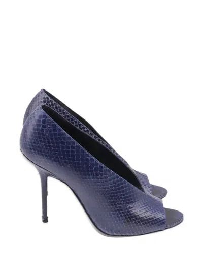 Pre-owned Burberry Peep-toe Snakeskin Pumps In Blue