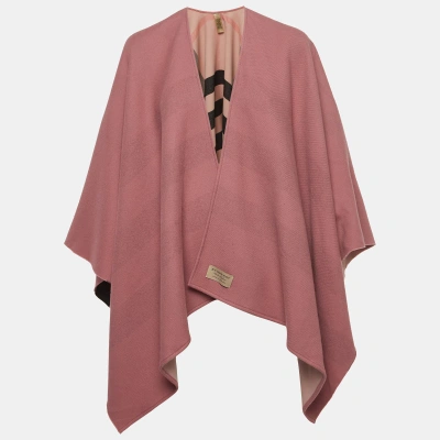 Pre-owned Burberry Pink Wool Reversible Poncho One Size