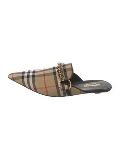 Pre-owned Burberry Plaid Print Mules In Neutrals