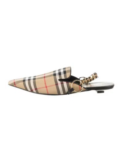 Pre-owned Burberry Plaid Print Mules W/ Tags In Neutrals