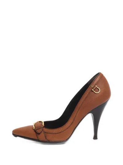 Pre-owned Burberry Pointed-toe Buckled Pumps In Brown
