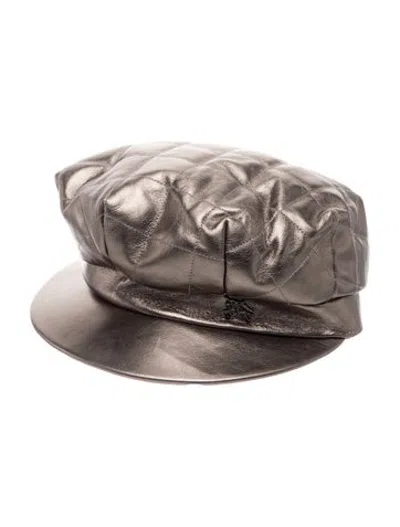Pre-owned Burberry Quilted Pattern Beret In Green/metallic