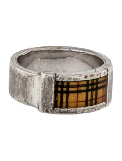 Pre-owned Burberry Resin Plaid Band Ring In Black/red/yellow