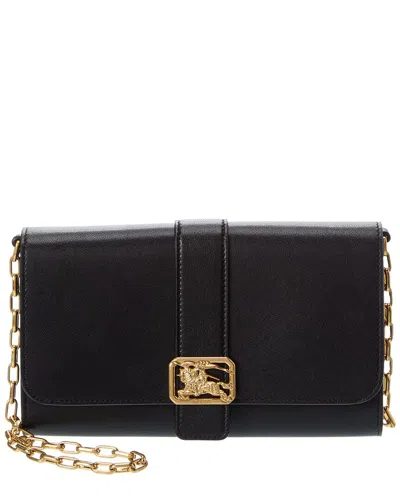 Burberry Rider Leather Wallet On Chain In Black
