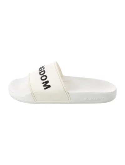 Pre-owned Burberry Rubber Graphic Print Slides In White