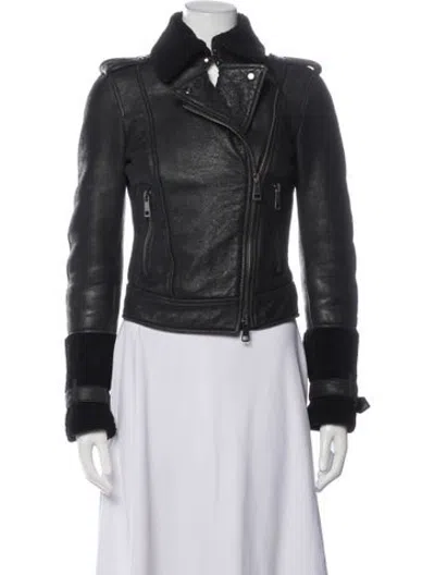 Pre-owned Burberry Shearling Biker Jacket In Black