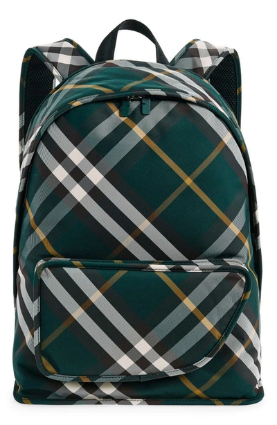 Burberry Shield Check Nylon Backpack In Green