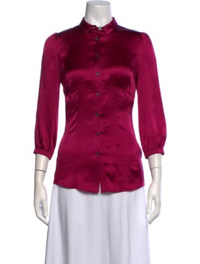 Pre-owned Burberry Silk Three-quarter Sleeve Blouse In Purple